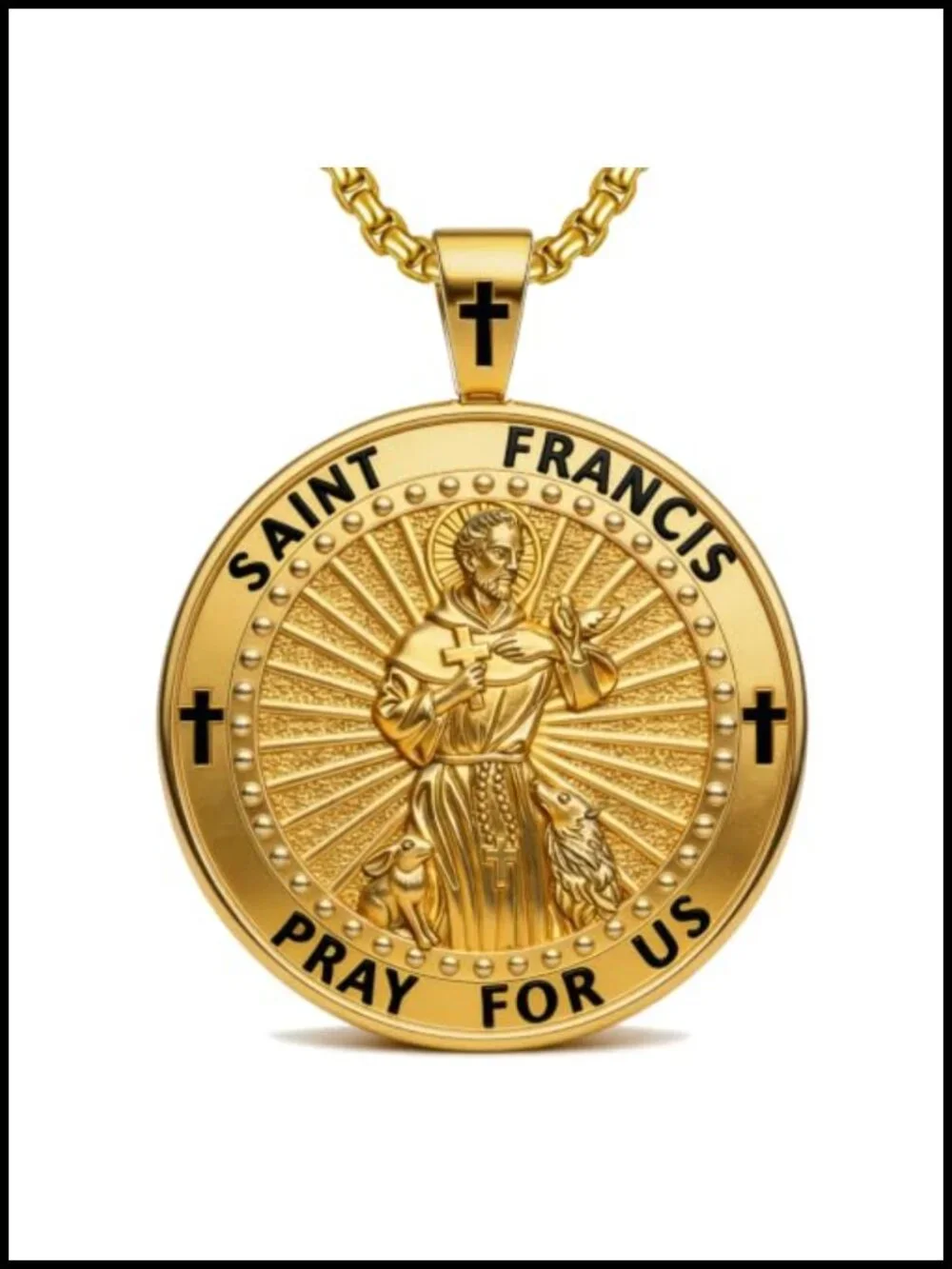 14K Gold Plated St Francis Medal Necklace Catholic Pendant Religious Amulet